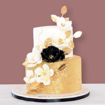 Elegant Gold White and Black Cake