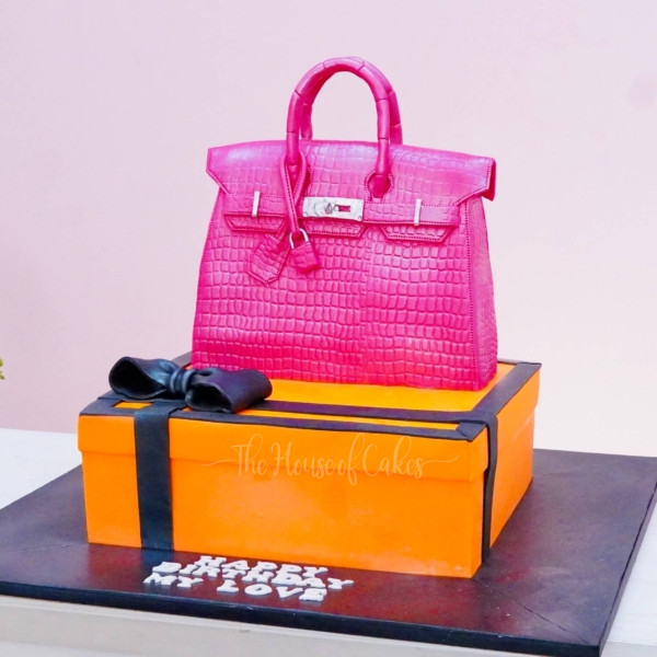 hermes box and birking bag cake