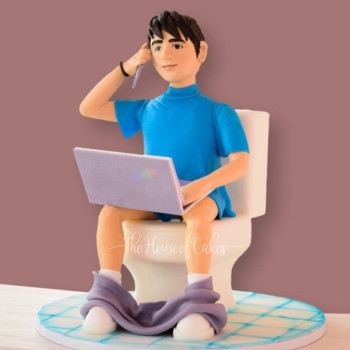 Sitting on Toilet with Laptop Cake