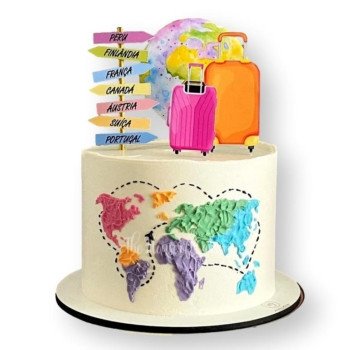 World Map Suitcase Cake