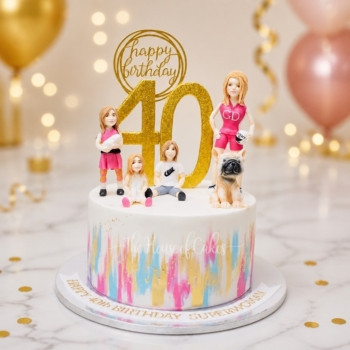 Mother, Kids, and Dog 40th Birthday Cake