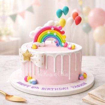 Cake with Rainbow and Balloons