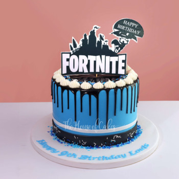a blue and black fortnite birthday cake