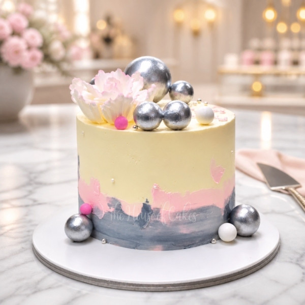 cake with silver balls