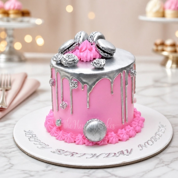 Pink Cake with Silver Drip