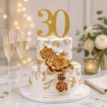hite and Gold Roses Cake