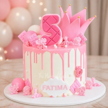 Cake with Pink Dripping & Jungle Animals
