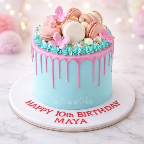 Blue Cake with Pink Drip in Dubai