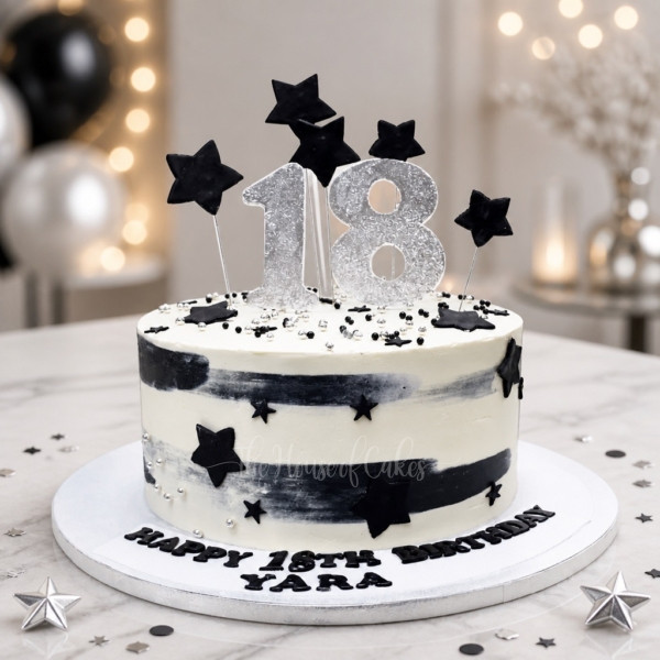 Black White Silver 18th Birthday Cake in Dubai