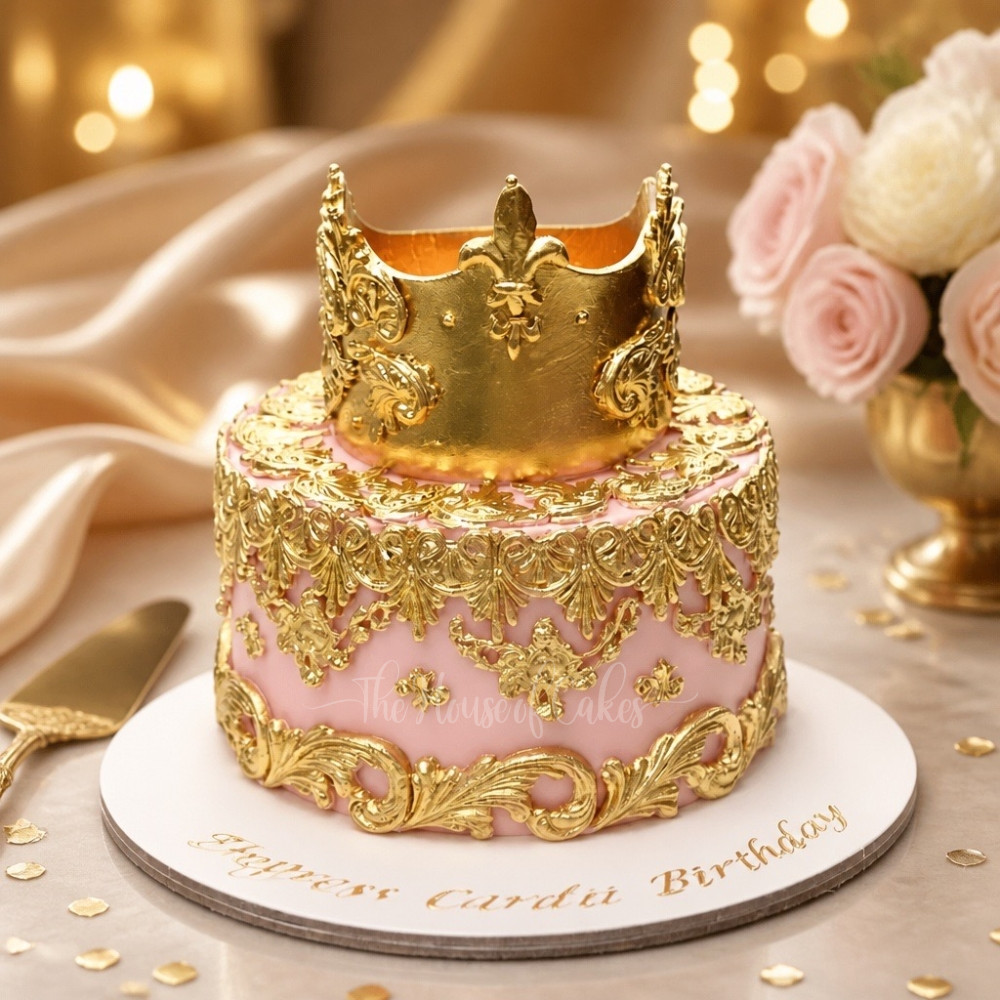Elegant Pink and Gold Crown Cake for Birthdays in Dubai