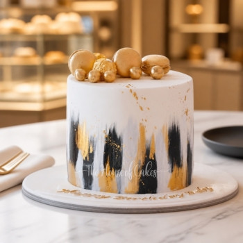 Stylish Black White Gold Cake in Dubai