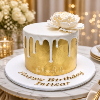 Gold Cake with White Drip