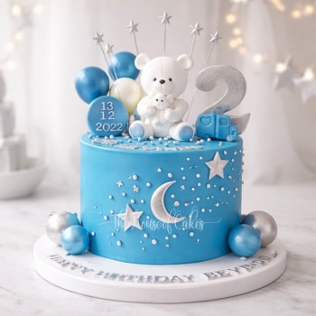 Blue Cake with Teddy Bear