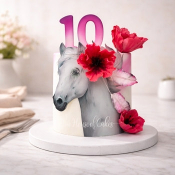 Horse Theme Cake with Red Flowers in Dubai