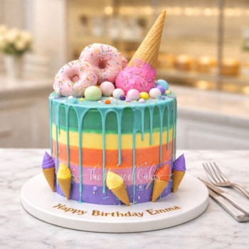 🌈 Rainbow Drips Cake