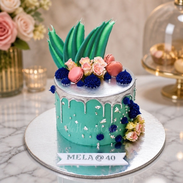 Silver Drip Macarons and Brushstrokes Cake