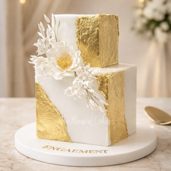 Modern Trendy Gold & White Cake in Dubai