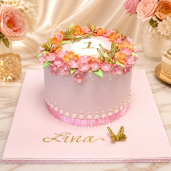 Flowers and Butterflies Cake