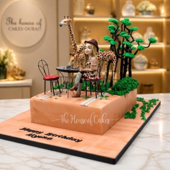 Giraffe Feeding Safari Theme Cake in Dubai
