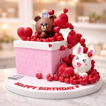 Teddy Bear & Love Hearts Cake in Dubai