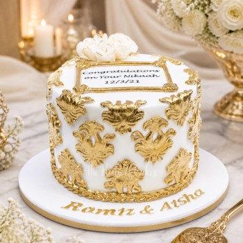 White and Gold Cake in Dubai