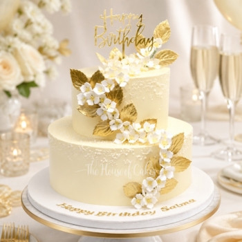 White and Gold Birthday Cake in Dubai