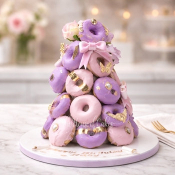 Pink and Purple Doughnut Tower