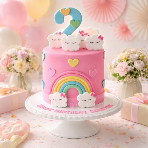 Rainbow Clouds & Hearts Cake in Dubai