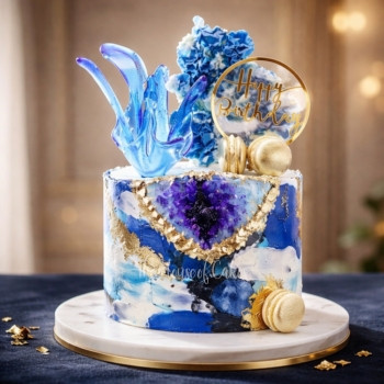 Blue Geode Cake with Sugar Sail and Topper