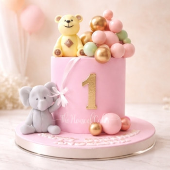 Teddy bear and elephant cake pink
