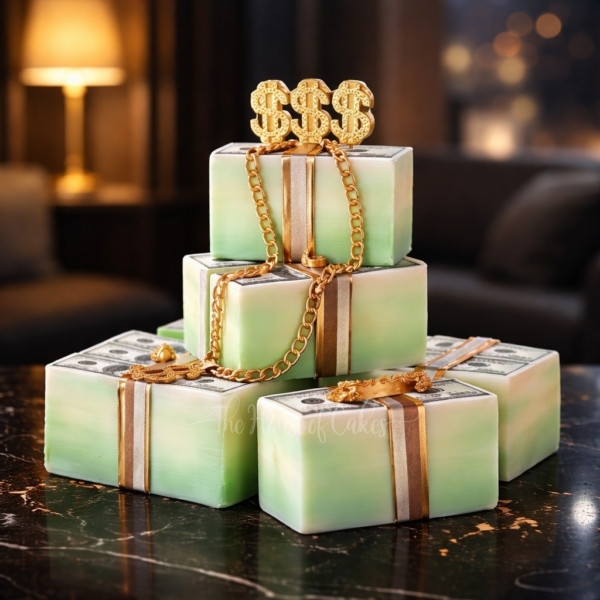 Money Cake with Dollars and Gold Chains
