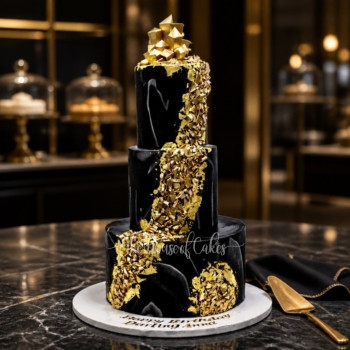 Black and gold marble geode cake