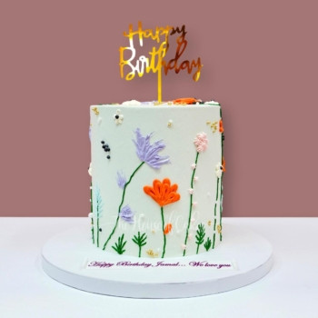 Birthday Cake with Cream Flowers