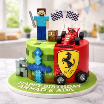 Half Minecraft Half Ferrari Cake in Dubai