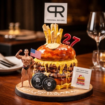 Burger Cake with Bodybuilder and Weight Lifts