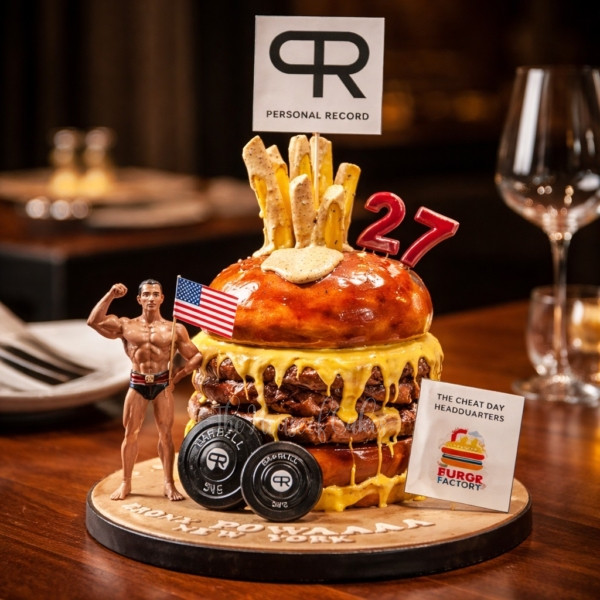 Burger Cake with Bodybuilder and Weight Lifts