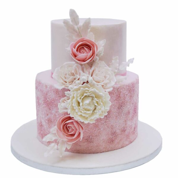 Fabulous white and pink cake with sugar flowers
