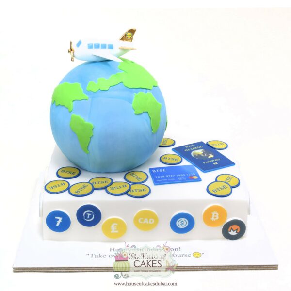 Traveller cake with plane and globe