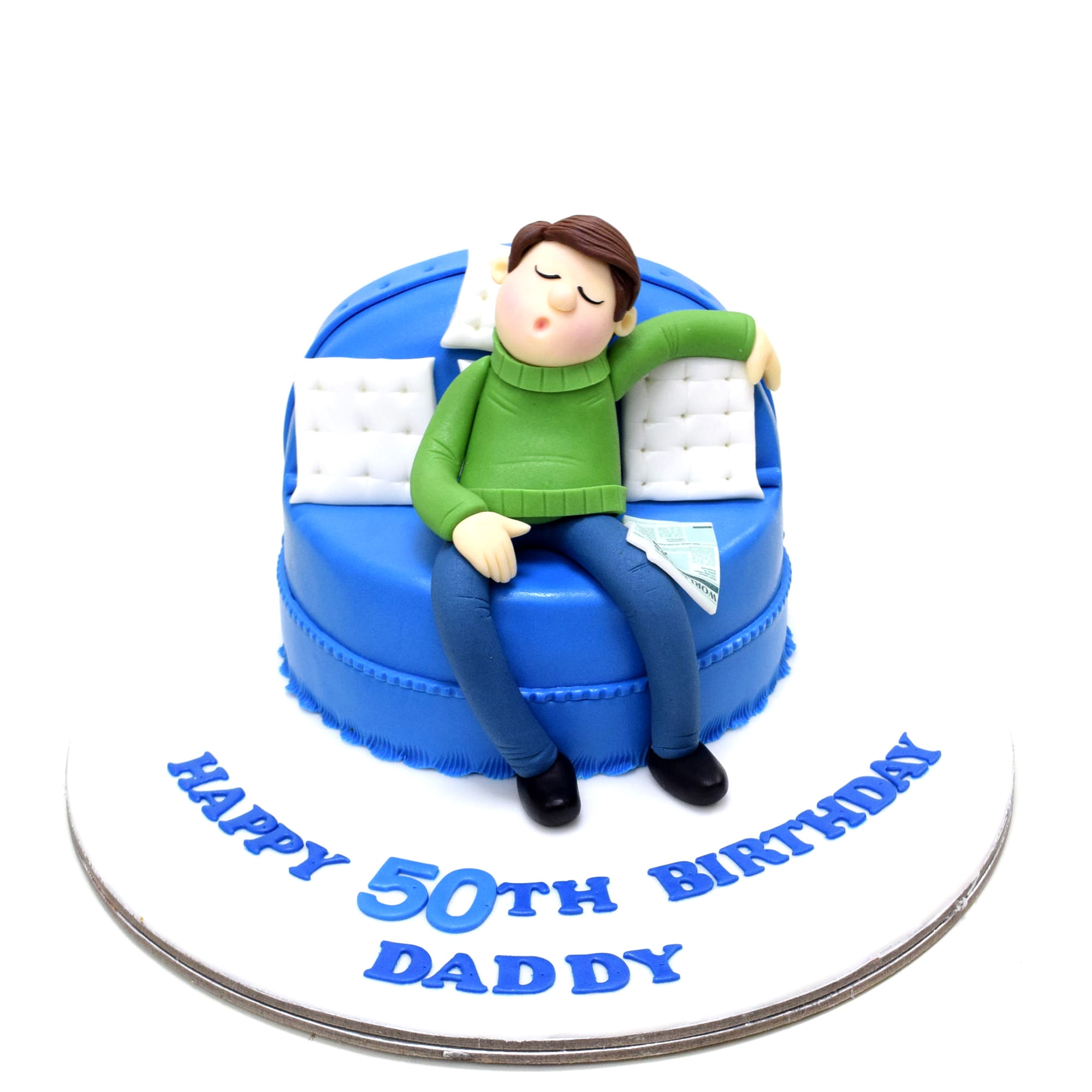 Men on sofa cake 3