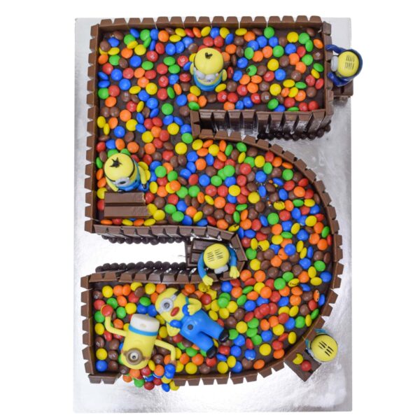 Kit Kat M&M's and Minions number shaped cake