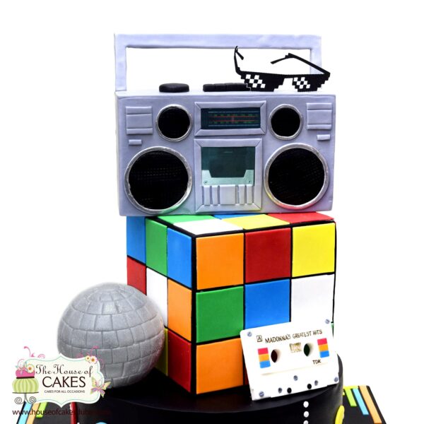 Disco theme cake with Rubic cube
