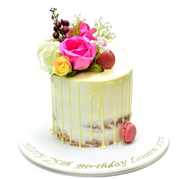 Naked dripping cake with roses 2