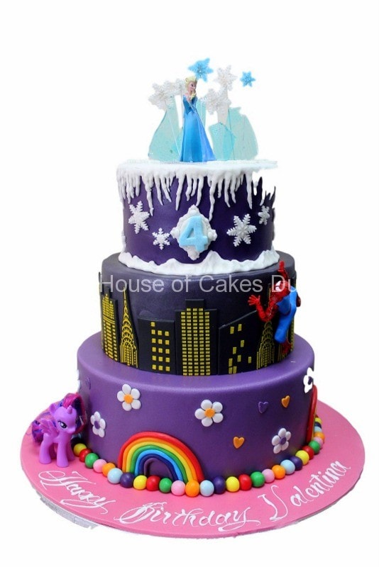 My little pony, Spiderman and Frozen Cake