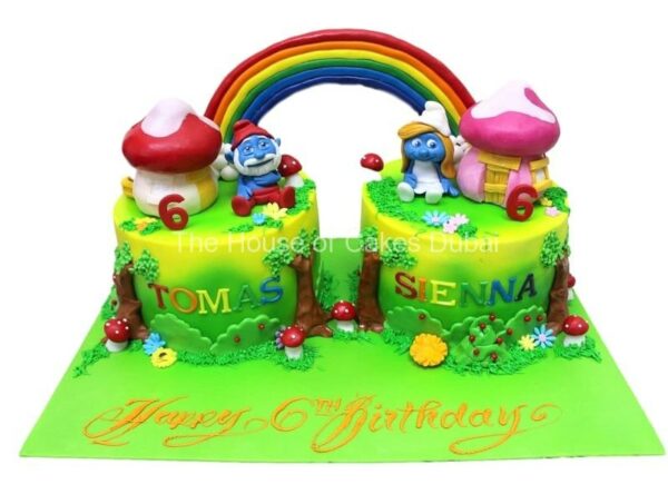 Smurfs cake for twins