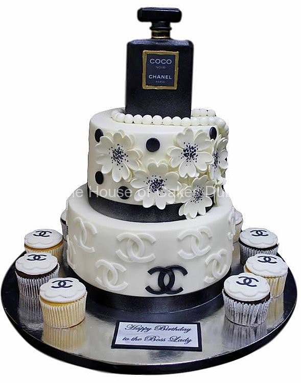 Chanel perfume cake and cupcakes