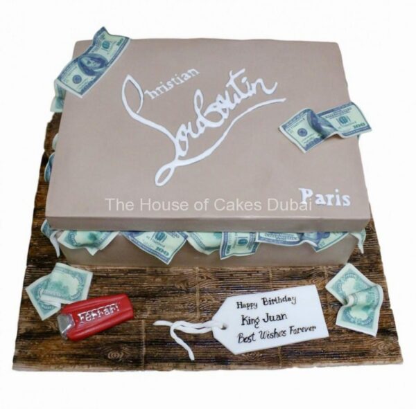 Louboutin box with money cake