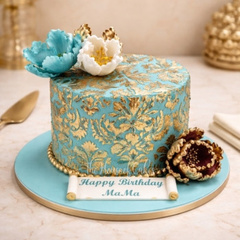 Blue & Gold Damask Cake in Dubai