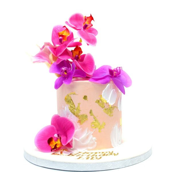Cake with orchids and gold accents
