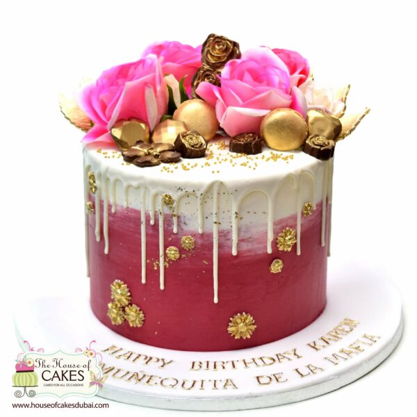 Chocolates and roses drip cake