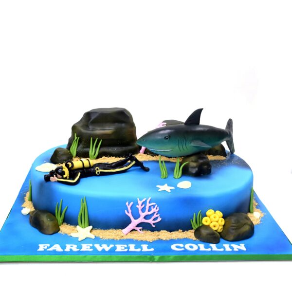 Diver and shark cake